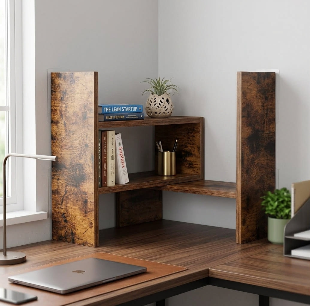 Étagère de Bureau 3 Niveaux Ajustable & Extensible en Bois MDF