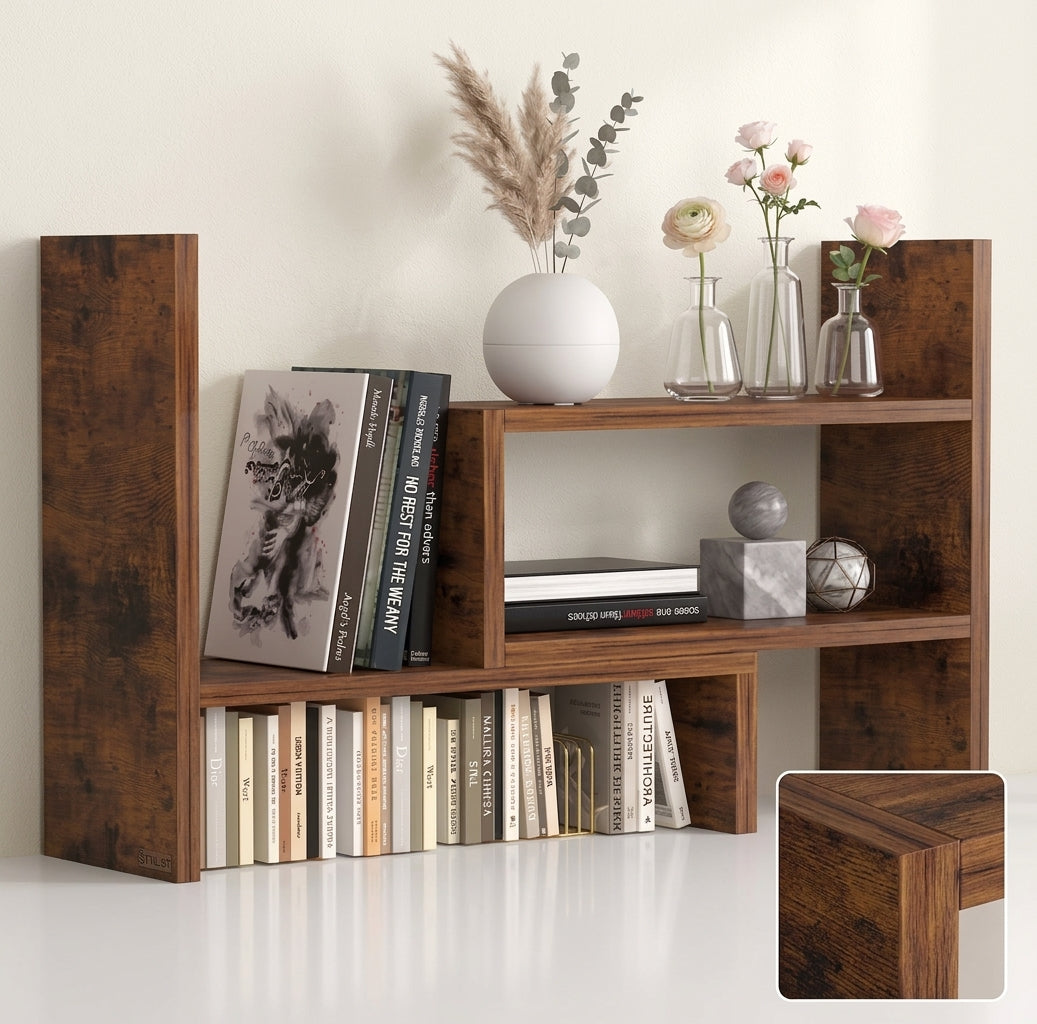 Étagère de Bureau 3 Niveaux Ajustable & Extensible en Bois MDF