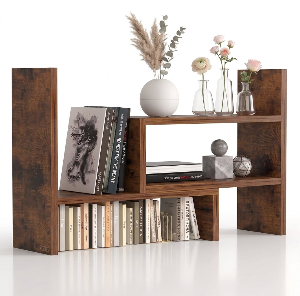Étagère de Bureau 3 Niveaux Ajustable & Extensible en Bois MDF