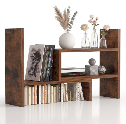 Étagère de Bureau 3 Niveaux Ajustable & Extensible en Bois MDF